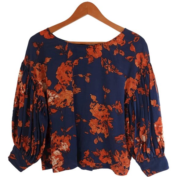 Anthropologie Tops - Anthropologie silk navy orange floral blouse